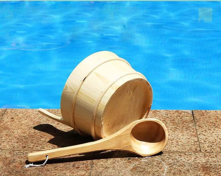 Wooden Bucket and Ladle Set 4L Capacity Water Bowl Barrel for Sauna Steam Accessories