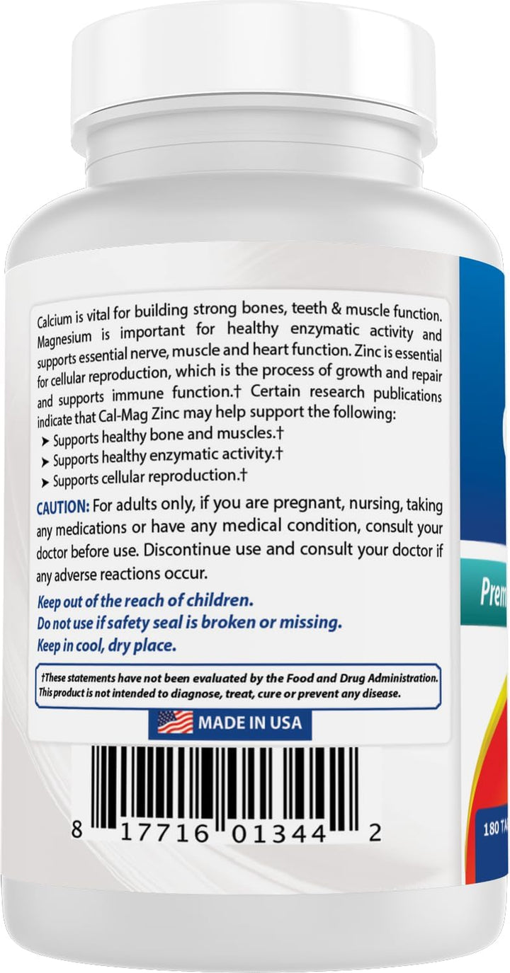 Calcium Magnesium Zinc Essential Mineral Complex 180 Tablets