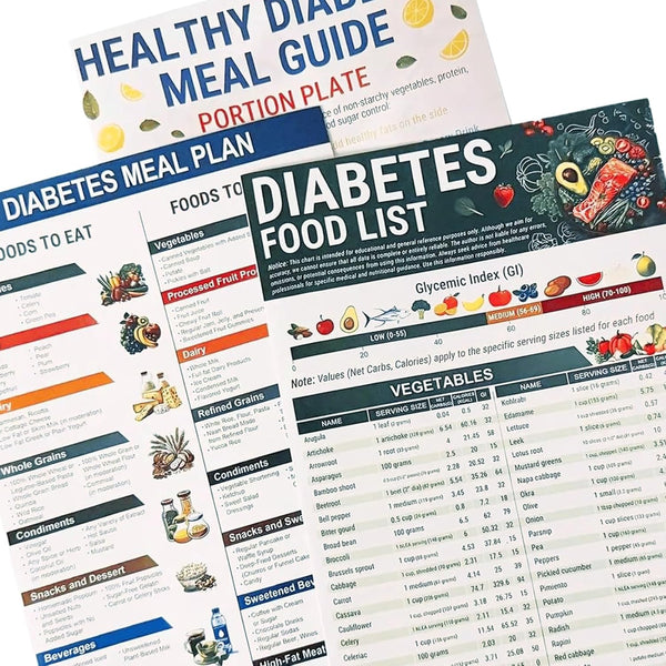 3 Pcs Diabetic Food Chart Meal Planner, Laminated Diabetes Food List Meal Planner Book for Healthy Life Habbit