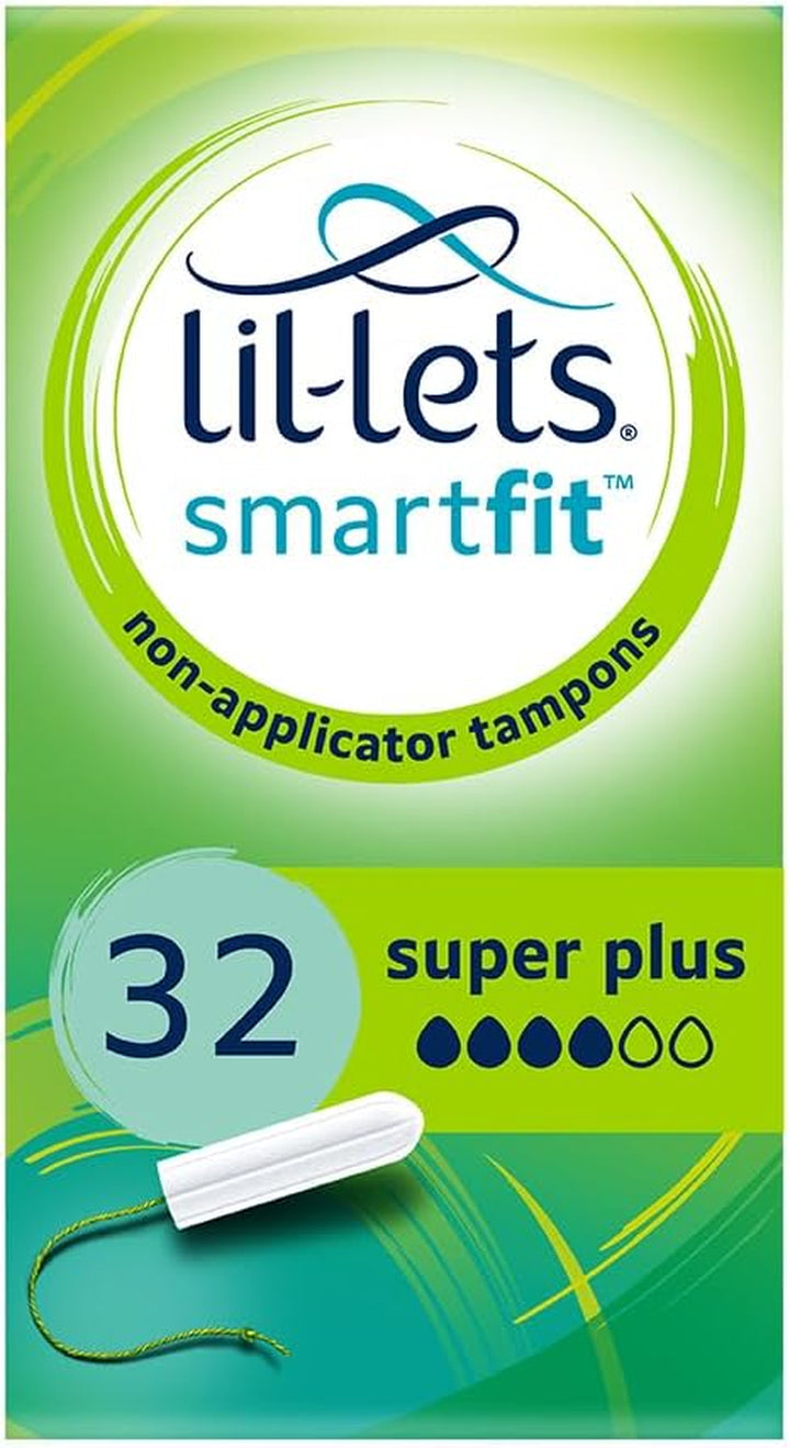 Non-Applicator Super Tampons, 32 Count (Pack of 1), for Medium to Heavy Flow, 3 Droplets, Plant-Based, Smartfit™ Non-App Tampon