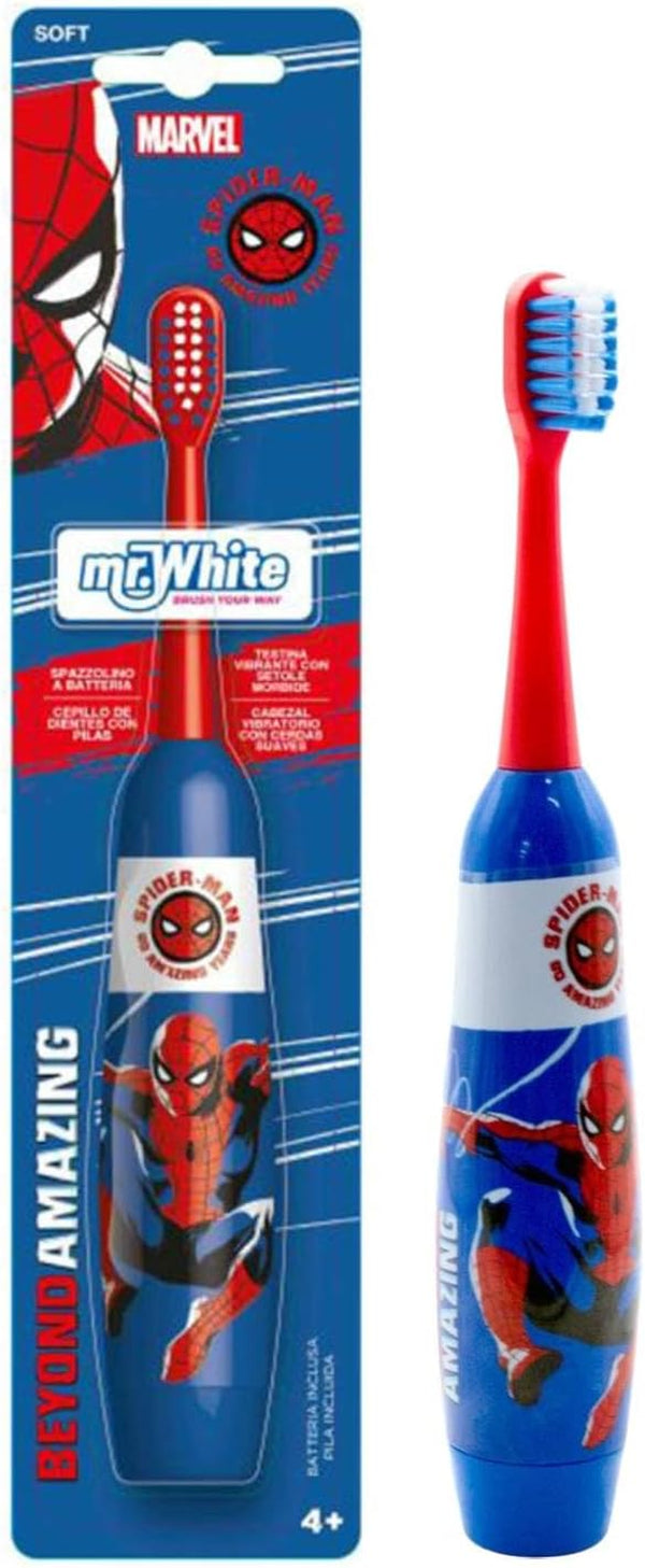Marvel Spiderman Battery Powered Electric Toothbrush for Kids – Soft Rounded Bristles, Enhanced Vibration, Protection Cap & Battery Included | Gentle & Fun Oral Care for Children Ages 4+