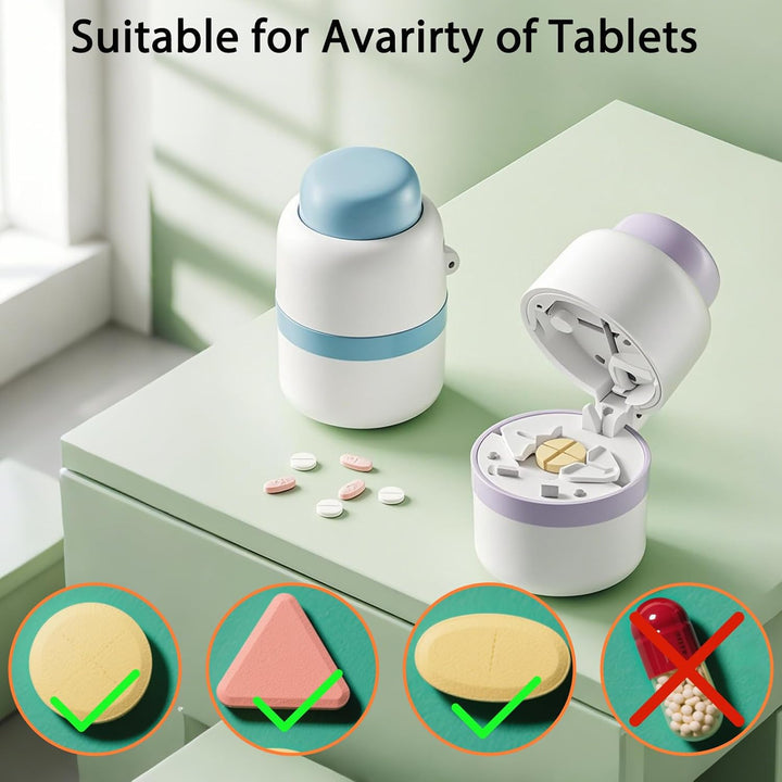 /Storage, Stainless Steel Blade Pill Splitter, 1/2, 1/4 Clean Cut, Tablet Cutter for Pills, Portable s for Small or Large Pills(Purple)