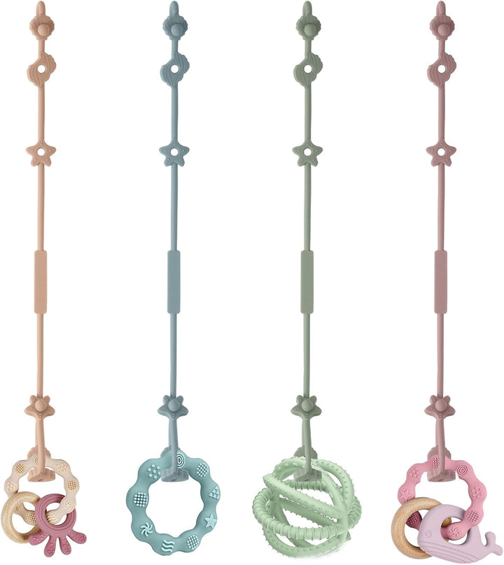 Silicone Toy Clip, 4Pcs Toy Safety Straps, Food Grade Silicone Pacifier Clips Sippy Cup Strap, Adjustable Stroller Pacifier Strap Hanging Toys, Baby Toy anti Drop Chain (Blue/Green)