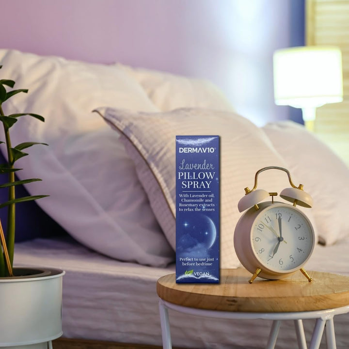 Derma V10 Pillow Spray, Lavender Oil, Chamomile and Rosemary Extract, Reduces Stress and Anxiety, Improves Sleep, Calms Body and Mind, Easy to Use, Vegan Friendly