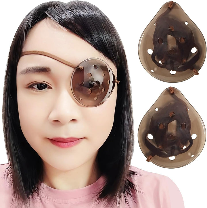 2Pcs Eye Shield after Cataract Surgery Dark Clear Plastic Shield with Brown Elastic Strap,Cataract Eye Protection Patch for Sleeping after Surgery,Reduce the Sensitivity of the Eyes to Light