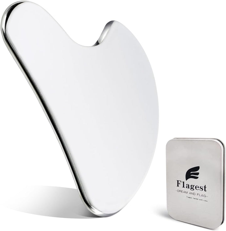 Stainless Steel Gua Sha Facial Tools - Face Massage Tools - Smooth Durable Metal Guasha Tool for Face Body Reduce Puffiness - Massage Scraper Heart Shape Gift (Silver)