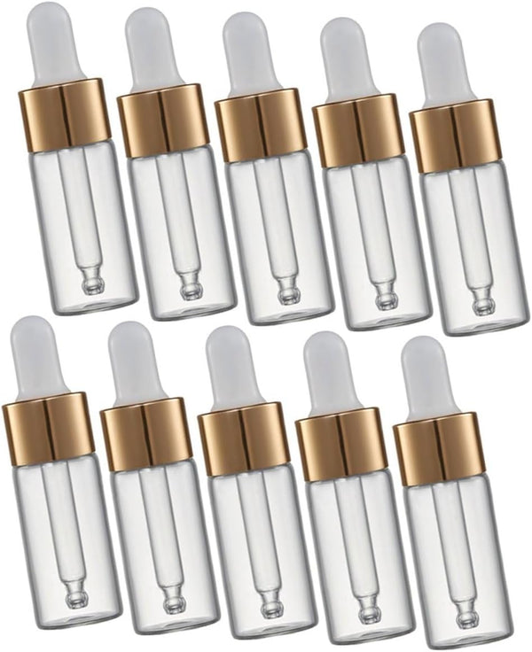 10Pcs Leakproof Glass Dropper Bottles Clear Essential Oil Containers Portable Travel Storage with Tops for Perfume and Aromatherapy