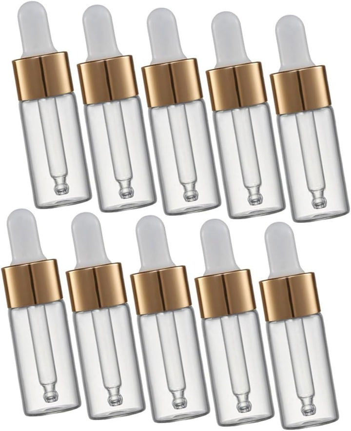 10Pcs Leakproof Glass Dropper Bottles Clear Essential Oil Containers Portable Travel Storage with Tops for Perfume and Aromatherapy