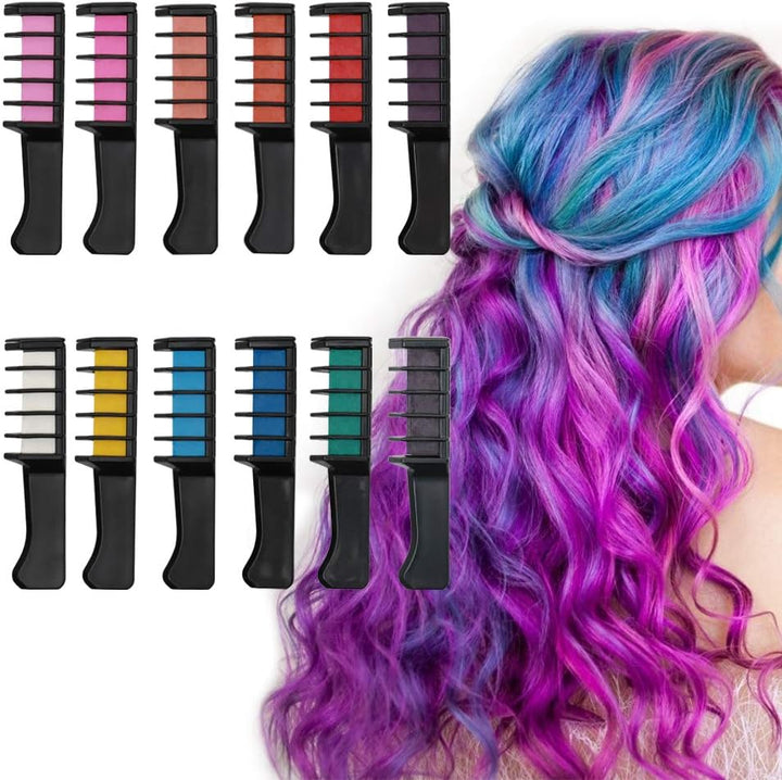 Hair Chalk Comb, 6 Pcs Temporary Non-Toxic Hair Coloring for Kids, Ideal Cosplay, Halloween, Carnival, Birthday Party Gifts for Girls Boys