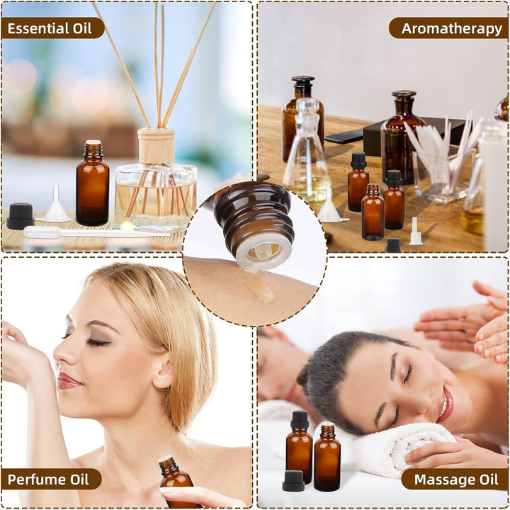 6Pcs 30Ml Amber Glass Essential Oil Bottle with Screw Caps,Empty Refillable Travel Liquid Sample Vial for Perfumes Aromatherapy with Funnel,3Ml Plastic Dropper and 6 Label
