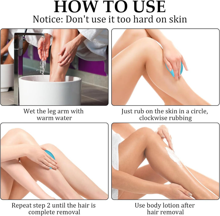 Crystal Hair Eraser, Hair Removal Stone, Painless Silky Skin Remover Device for Women and Men, Reusable Hair Remover for Body Legs Arms Back Exfoliate-Blue