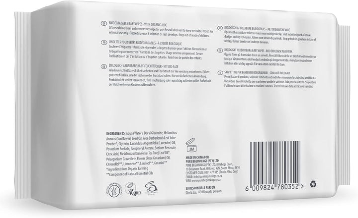 Baby Wipes Made of Plant Fibres with Organic Aloe (1 X 64 Pieces)