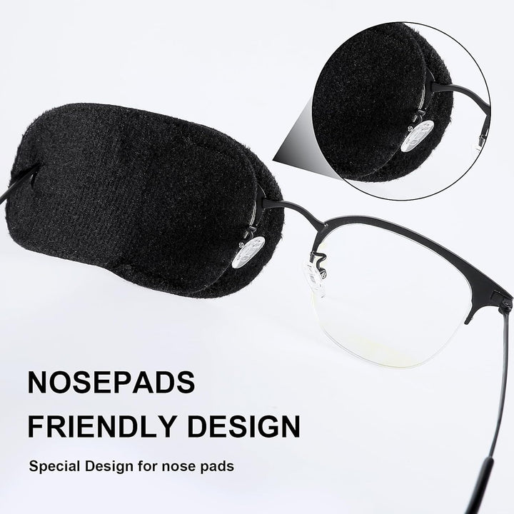 4 Pcs Eye Patches for Adults Kids, Right & Left Eye Patch for Glasses, Reusable Lazy Eye Patch for Treating Lazy Amblyopia Strabismus after Surgery (Black)