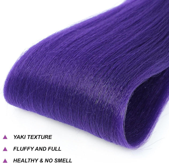 Long Purple Hair Extensions Pre Stretched Synthetic Braiding Hair Extensions for Braids Braiding Hair for Stage Party Halloween Cosplay Costume Wigs (Purple, 24 Inch (Packs of 4))