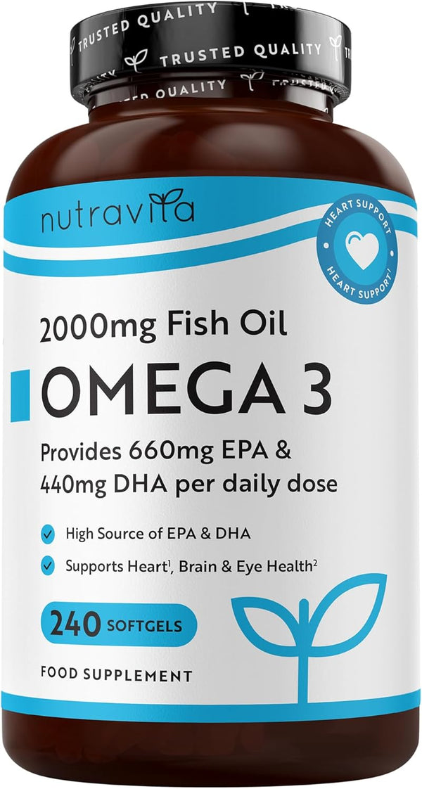 Omega 3 Capsules High Strength 2000Mg with 660Mg EPA & 440Mg DHA, 240 Softgel Omega 3 Fish Oil Capsules for 4 Months of Supply, Fish Oil Omega 3 Supplements