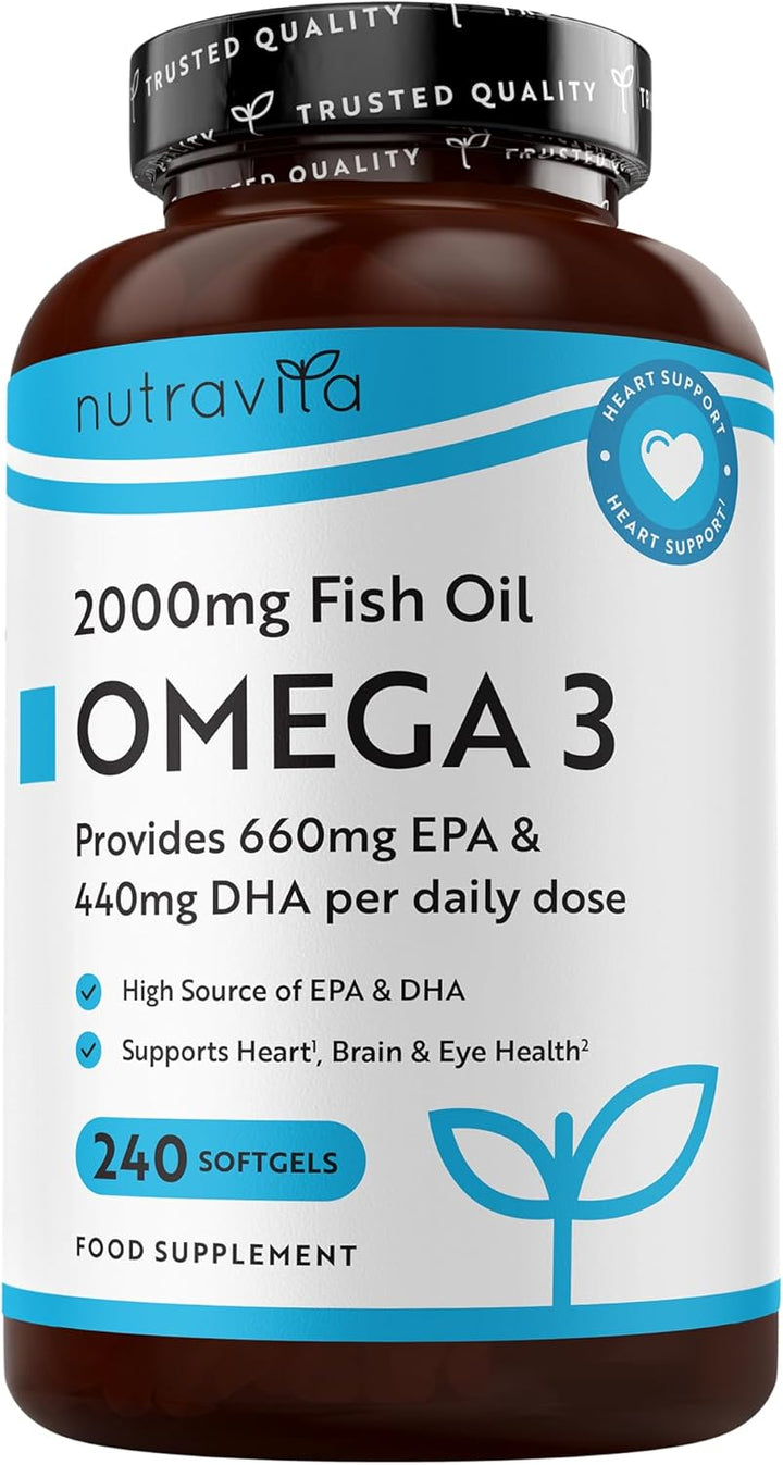 Omega 3 Capsules High Strength 2000Mg with 660Mg EPA & 440Mg DHA, 240 Softgel Omega 3 Fish Oil Capsules for 4 Months of Supply, Fish Oil Omega 3 Supplements