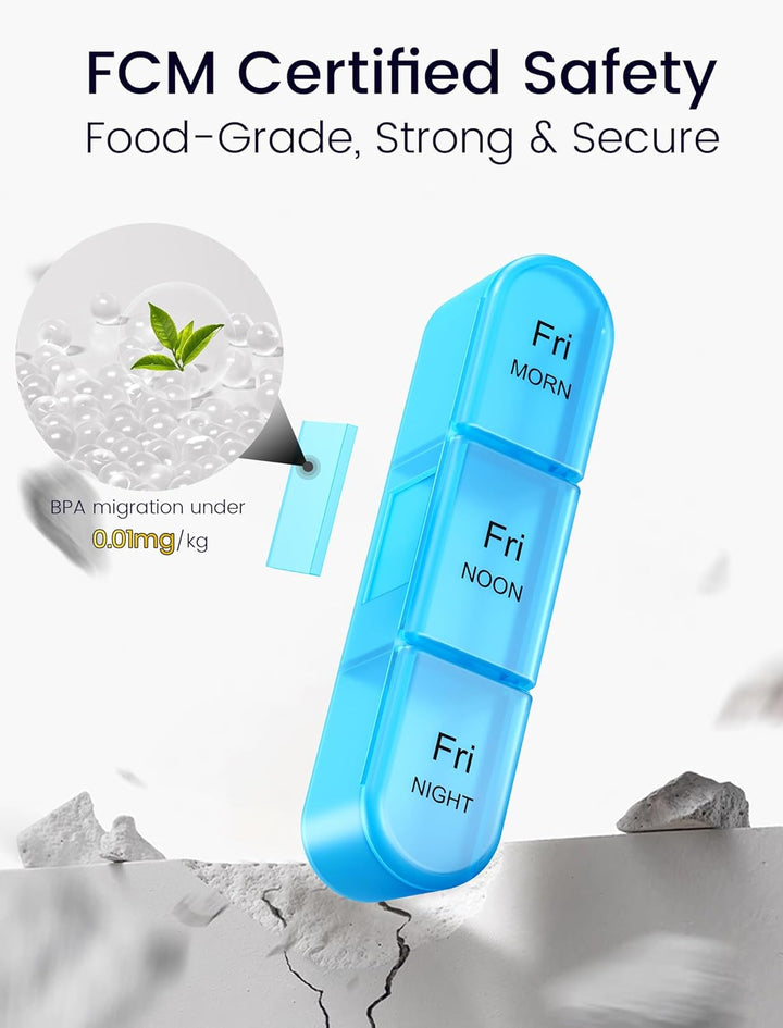 Weekly Pill Box 7 Day 3 Times a Day (Morn/Noon/Night), Daily Portable Travel Pill Box Organiser, Tablet Organiser with Large Compartments, Hold for Fish Oils, Vitamins, Supplements (Black)