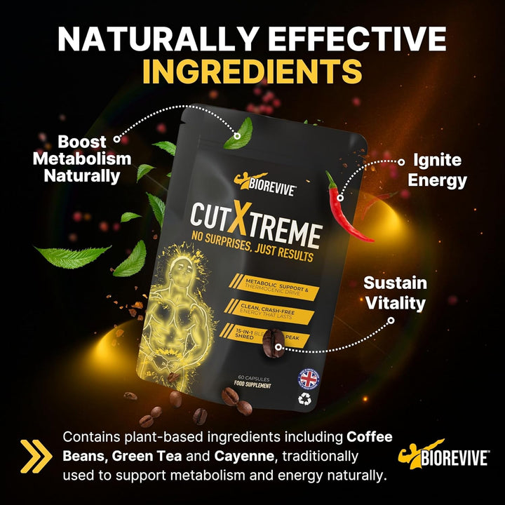 Cut Xtreme Thermogenic Fat Burner – New Formula Vegan 780Mg Capsules with L-Carnitine, Green Tea, B Vitamins & Caffeine for Energy, Focus & Metabolism Support, Pre-Workout Supplement