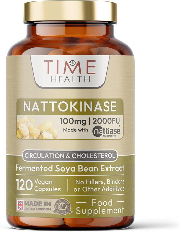 New: Nattokinase - 60 Capsules - 2000 FU / 100Mg - Nattiase® Natural Fermented Soybean Extract - Enzyme from Japanese Natto - UK Made - GMP Standards - Zero Additives (60 Count (Pack of 1))