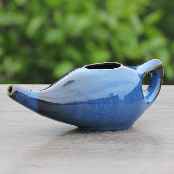 Ancient Impex Porcelain Ceramic Neti Pot with 5 Sachets of Neti Salt | Natural Sinus & Allergy Relief | Ayurvedic Nasal Cleansing Pot for Daily Nasal Wash – Elegant Blue Gradient Design