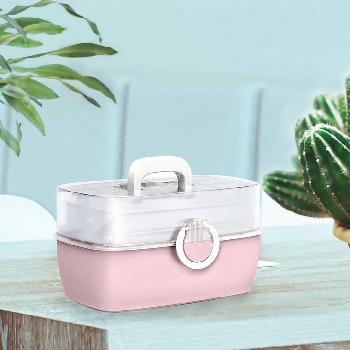 Medicine Box,First Aid Box,Portable Medicine Chest Storage,Organizer Box,Fold 3-Layer Large Medicine Cabinet,Storage Case for Home,Outdoor, Pink 30X19X16 Cm