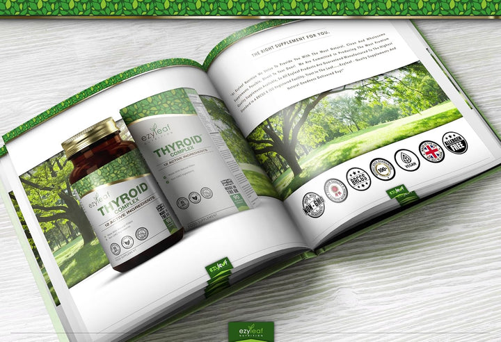 Ezyleaf Thyroid Complex | L Tyrosine Thyroid Support Supplement with Ashwagandha, Iodine, Zinc, Kelp, Sea Moss, Potassium Iodide, Guggul Extract & Selenium | 90 L-Tyrosine Capsules | UK ISO Certified