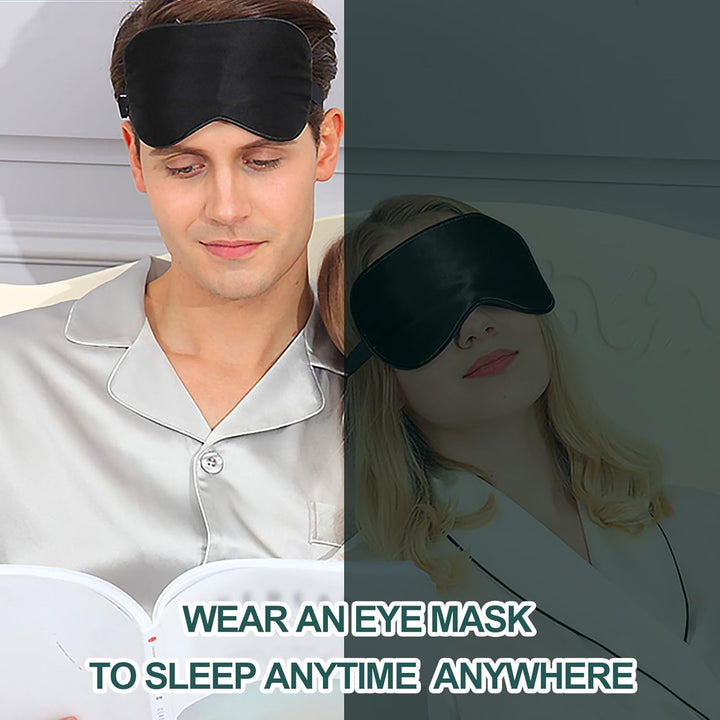Sleep Mask, 2 Pack Silk Eye Mask, Soft Eye Mask for Sleeping, Light-Blackout Design, with Adjustable Strap, for Night, Travel, Nap (Black)