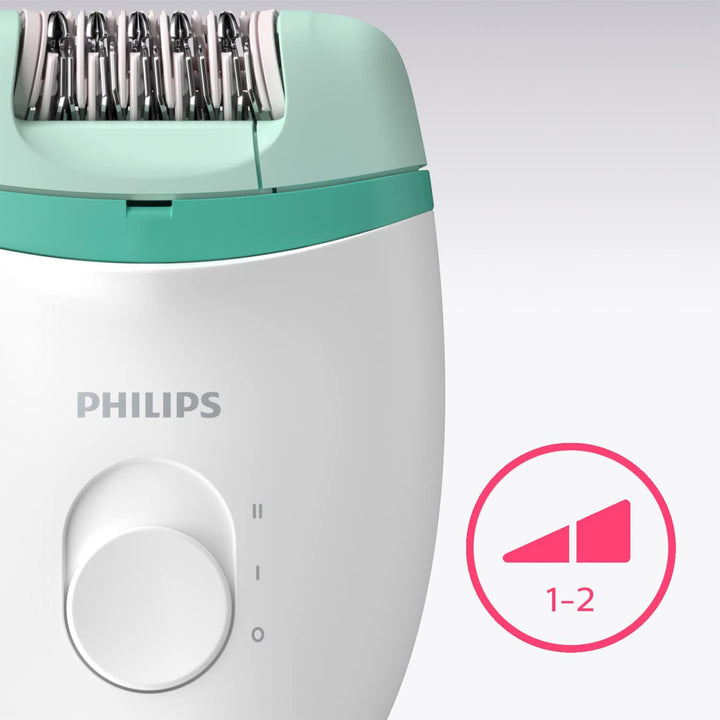 Satinelle Essential Epilator, Corded, Compact Hair Removal, BRE224/00 White & Green