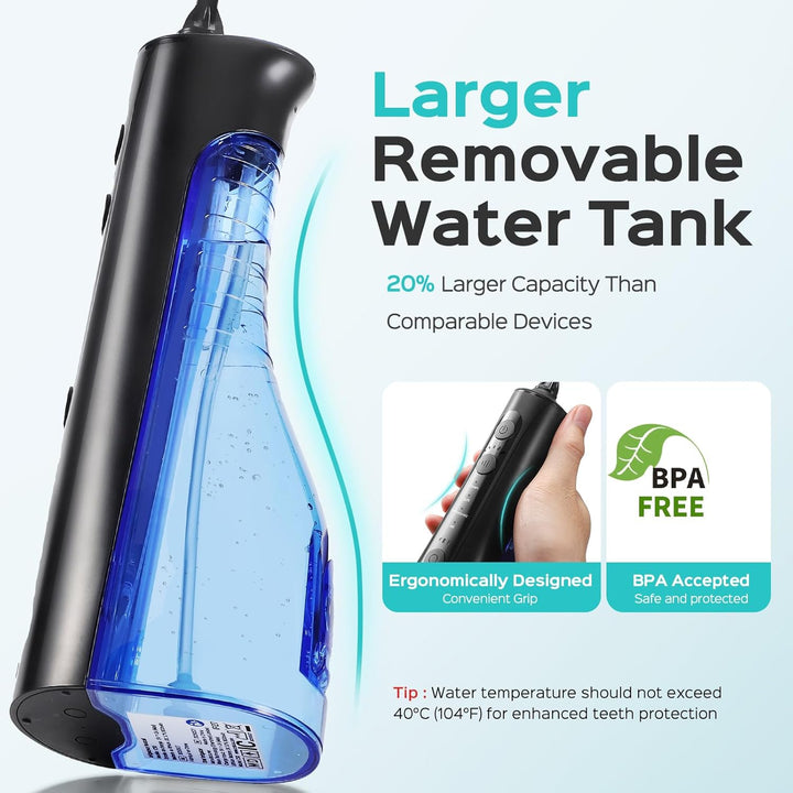 Water Flosser for Teeth Cordless: 4 Modes & 20 Levels - Portable Irrigador Dental for Health - Conscious Sensitive Users Gums - Travel Home Use with 4 Jet Tips