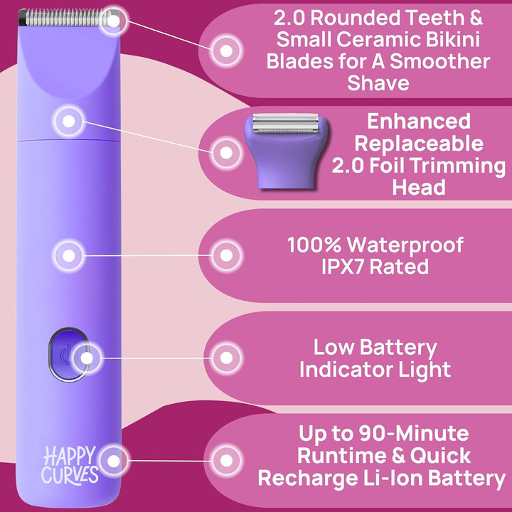 Smoothie 2.0 Bikini Trimmer - Electric Razor for Women, Waterproof Hair Groomer with Adjustable Guards, Personal Shaver for Pubic Hair, Ladies Intimate Shaver and Body Trimmer (Berry)