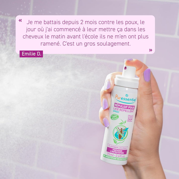 Head Lice Prevention and Repellent Spray for Kids and Adults, Proven 24 H Protection against Head Lice and Infestations, 100 Percent Natural Active Ingredients, Vegan, Cruelty Free, 75 Ml