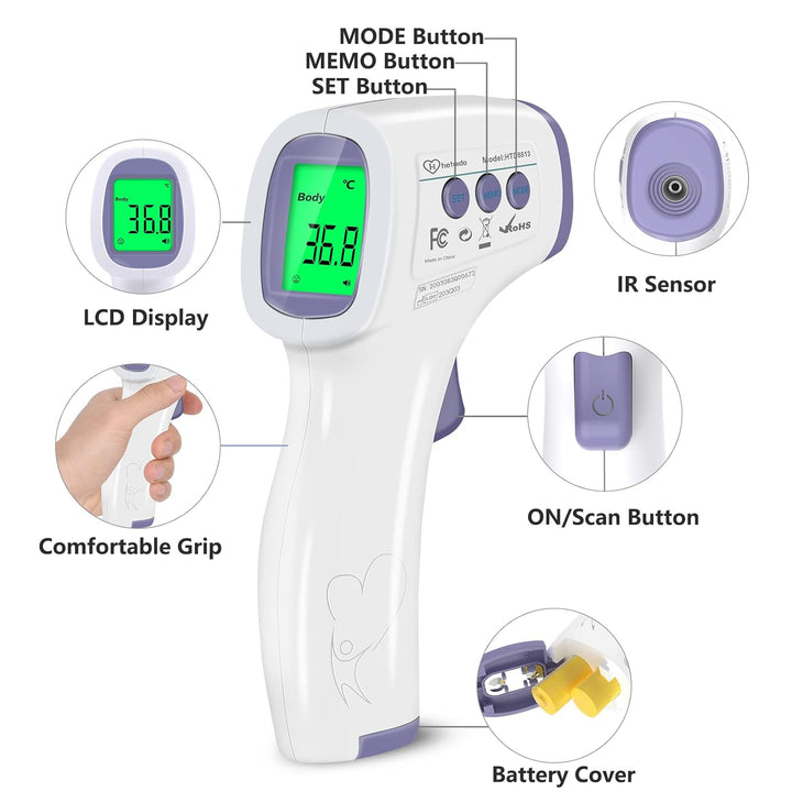 Forehead Thermometer for Adults and Children, Non Contact Digital Infrared Thermometer for Kids, No Touch Temperature Gun Baby Body Thermometers with Instant Accurate Reading and Fever Alarm