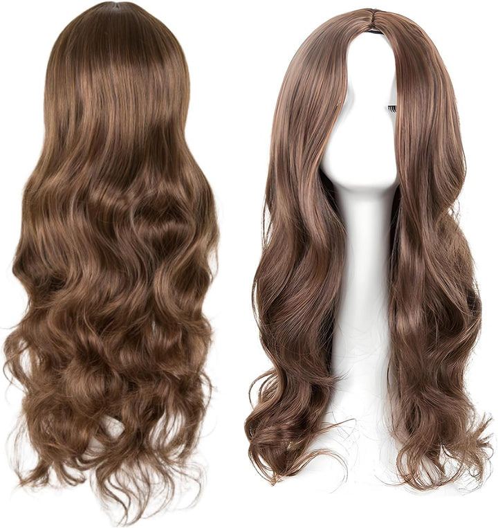 1 Pcs Ladies Wigs, 65 Cm Long Curly Ladies Fancy Dress Synthetic Hair Brown Wigs for Women Charming Full Hair Long Replacement Brown Curly Cosplay Party, Daily Use