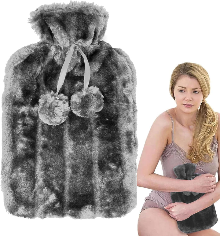 2L Hot Water Bottle with Luxury Cosy Fur Provides Warmth and Pain Relief, Standard for Hand Feet Warmer, Neck Shoulder Relief (Hot Rose Red Cover), 1.0 Count