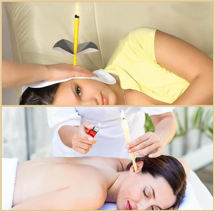 10 PCS Ear Candles, Ear Candle Set with Natural Organic Beeswax (Drip Protection Tray 5 PCS+10 Cotton Swab), Ear Candle Kit,Ear Wax Candles for Blocked Ears Ear Cleaning Candles Earwax Remover Tool