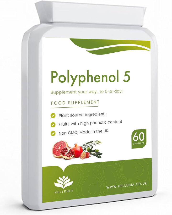 Polyphenol 5 - Pure 5-A-Day Fruit & Veg Dietary Antioxidants & Poluphenols | 60 Capsules - High Strength Polyphenol Supplement | Vegan | GMP Certified Product - Made in the UK by