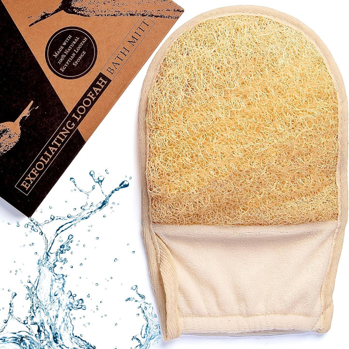 100% Natural Loofah Mitt, [UK Brand] Exfoliating Mitt Made with Eco-Friendly Egyptian Loofa Sponge, Body Exfoliator Luffa Glove for Shower and Bath - X1 Pack
