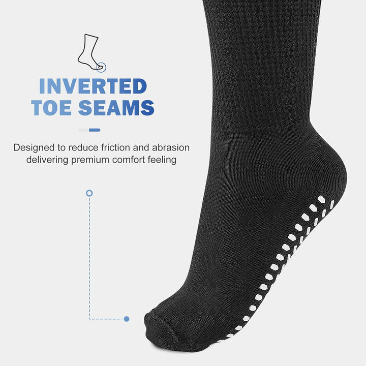 Diabetic Grip Socks for Men Women, Extra Wide Soft Top for Swollen Feet Ankles, Non-Slip Breathable Hospital Slipper Sock