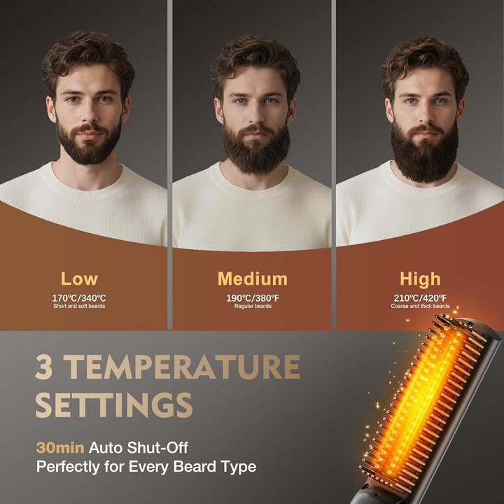 Beard Straightener, 30S Quick Heated Beard Brush, Mini Heating Straightening Comb for Men, Ionic/Lightweight/Fast/Anti-Scalding Hot Hair Brush for Styling Long&Short Beard