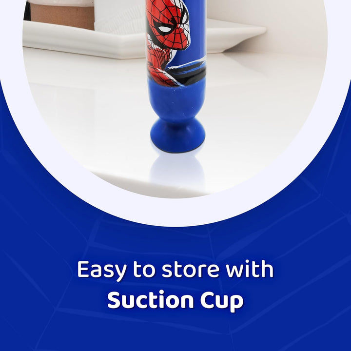 Marvel Spiderman Flashing Toothbrush for Kids with 2 Minute Flashing Light, Comfortable Handle Grip, Soft Rounded Bristles and Suction Cup for Upright Storage for Children Ages 3+