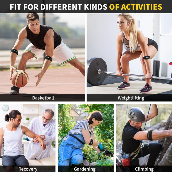 Tennis Elbow Support Strap, 2-Pack Tennis & Golfers Elbow Support for Men and Women, Adjustable Brace with Compression Pad and Elbow Pain Relief (Black)