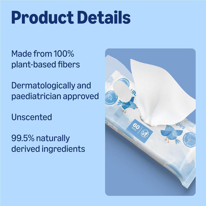 Ultra Sensitive Baby Wipes, 99% Water, 1080 Wipes, Unscented, 18 Pack of 60, (Previously a Mama Bear Brand, Same Product)