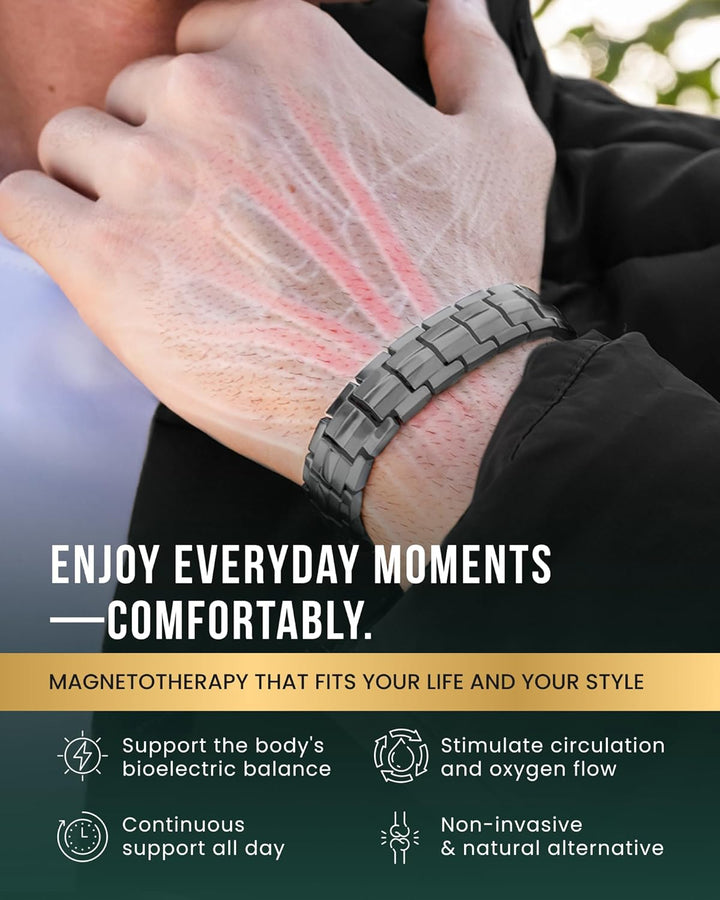 ® Magnetic Bracelets for Men - Ellipsemax 5X Strength 5,000 Gauss Magnets - Designed in USA & Patent Approved - Premium Titanium Mens Magnetic Bracelet & Adjustable Length (Gunmetal)