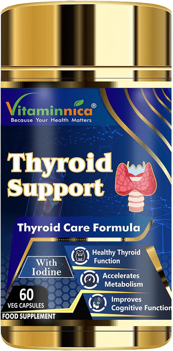 Thyroid Support- Advanced Formula for Thyroid Health - Energy & Focus Formula with Iodine, Vitamin D3 Complex, Zinc, Selenium, Ashwagandha, Copper | Vegan | 60 Capsules