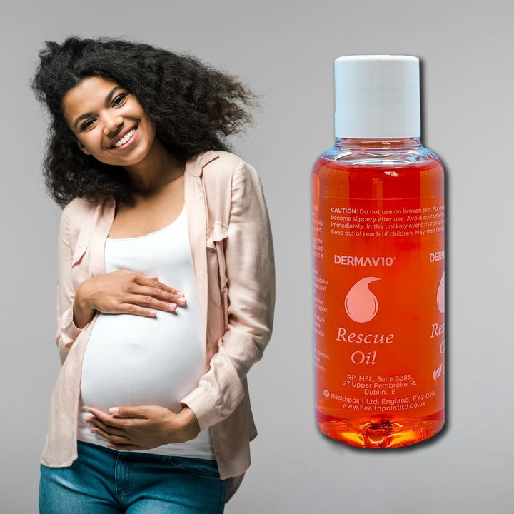 Derma V10 Rescue Oil, Reduce Appearance of Stretch Marks Scar Tissue, Dry, Dehydrated Skin, after Sun, Ageing, Blemishes, Clinically Tested, Paraben Free, Vegan Friendly, Made in the UK