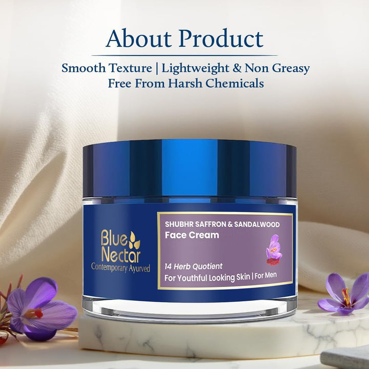 Men Face Cream, Natural Skin Brightening Cream, anti Aging Face Cream for Men with Sandalwood, Saffron and Almond Oil (14 Herbs, 50G)