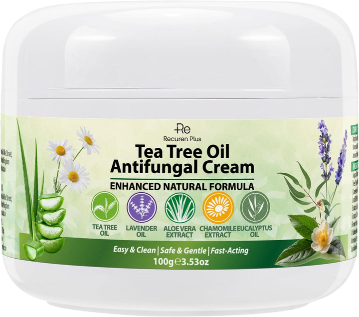 Tea Tree Oil Antifungal Cream: Natural Treatment for Athlete'S Foot, Jock Itch, Ringworm, Eczema, and Tinea Versicolor, Soothing & Hydrating Formula, 100G