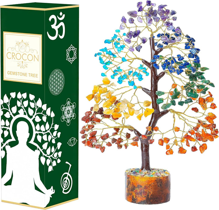 7 Chakra Healing Crystal Tree of Life Handmade Feng Shui Crystal Tree for Good Luck Positive Energy Wealth Reiki Healing Gifts for Women and Mum Birthday Home Decor & House Warming Gift