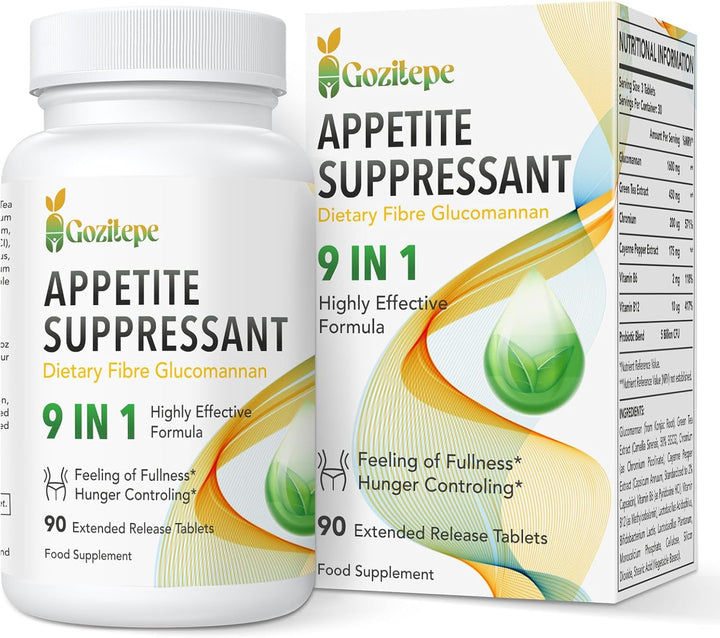9-In-1 Vegan Appetite Suppressant for Women – High Strength Glucomannan 1600Mg, Green Tea (50% EGCG), Cayenne, Chromium & B Vitamins – 90 Extended Release Tablets