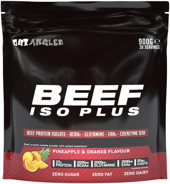 Beef Iso Plus, Beef Protein Isolate Powder, High Protein, No Fat and No Sugar | Pineapple Orange Flavour 900G 30 Servings | Halal, Paleo and Keto Friendly, Dairy Free, Gluten Free